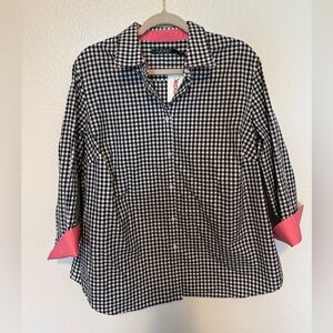 NWT Lauren Ralph Lauren Black and White Gingham Hot Pink Top 1X